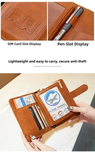Detail of RFID leather passport holder showing SIM slots and boarding pass storage