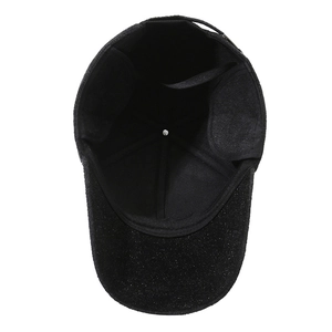 Black winter baseball cap for men featuring thick warm fabric and foldable ear protection