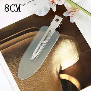 Close-up of 8CM grey frosted acetate hair clip with silver metal spring mechanism
