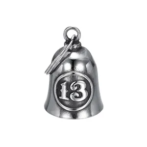 Retro punk style number 13 motorcycle guardian bell pendant in vintage silver steel