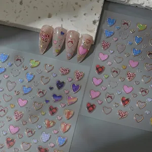 5D Embossed Nail Stickers Heart Leopard Plaid Patterns Bronzing Gold Silver Self-Adhesive DIY Manicure Decoration