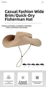 Detail of waterproof wide brim hat with breathable mesh and adjustable chin strap