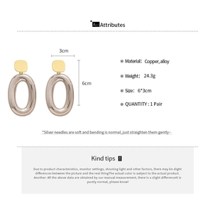 Detail specifications of large oval geometric earrings with copper and alloy material list