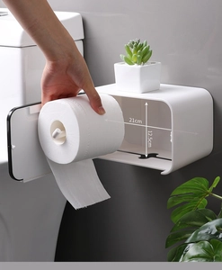 Internal dimensions of white wall-mounted toilet paper box showing 21cm width capacity