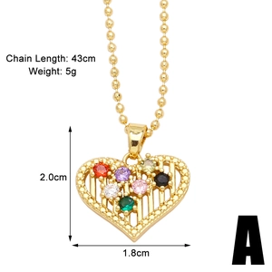Detailed specs of the gold heart necklace with colorful zircon and 43cm chain dimensions