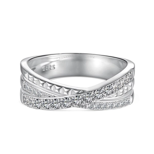 Elegante anello multistrato in argento sterling S925 con scintillanti zirconi cubici