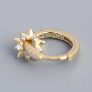 French luxury 925 sterling silver gold star hoop earrings with zircon stones