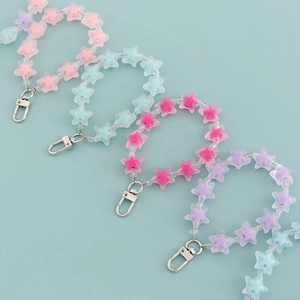 Colorful star bead car keychain charms in candy colors with silver lobster clasps