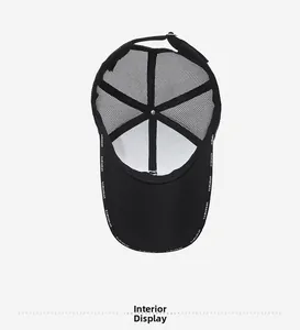 Inside view of black mesh baseball cap showing breathable lining and VESPORTS sweatband