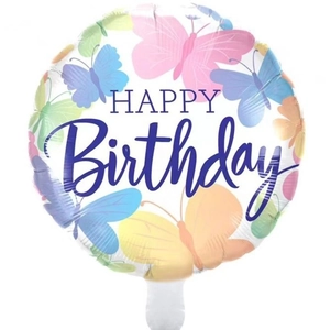 Pink laser butterfly aluminum foil balloon with Happy Birthday design for party decor