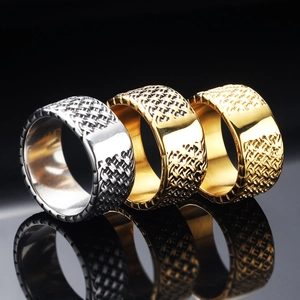Retro Punk Stainless Steel Ring For Men Mesh Weaving Intertwined Texture Wide Band Ring Electroplated Fashion Jewelry Gift