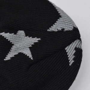 Winter knitted beanie with star embroidery featuring ear protection for parents and kids