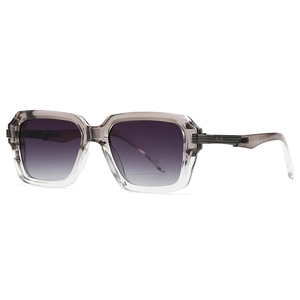 Retro square double bridge pilot sunglasses with gradient grey frames and purple lenses