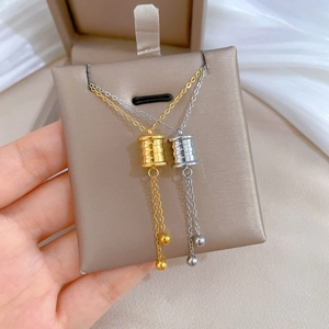 Tassel Spiral Cylinder Pendant Necklace Titanium Steel Minimalist Fashion Gold Plated Jewelry For Women