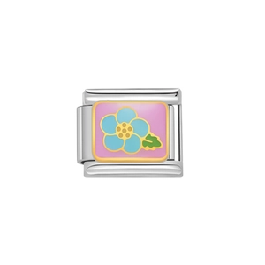 Italian modular charm in silver steel with pink enamel and colorful floral pattern