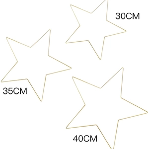 Set of 3 gold star-shaped metal hoops for DIY floral wreaths and Christmas decorations