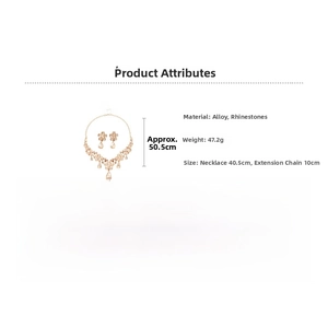 Detailed size specifications for alloy flower necklace and crystal drop earring set