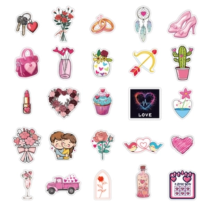 50pcs Valentines Day heart stickers for phone car and wedding decor featuring roses and hearts