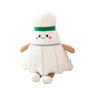Creative badminton shuttlecock plush toy doll with cute smiling face and soft white fur