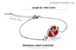 Detailed size specifications of heart pendant bracelet with adjustable extension chain