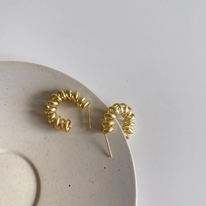 Minimalist matte gold spring spiral stud earrings made of 925 sterling silver for women