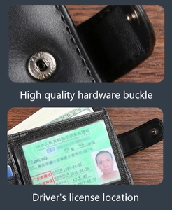 Detail of high quality metal hardware buckle and transparent driver license slot in wallet
