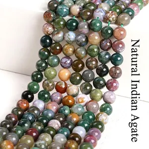 Natural Indian Agate Beads Round Loose Gemstone For DIY Jewelry Making Polished Matte Faceted Accessory