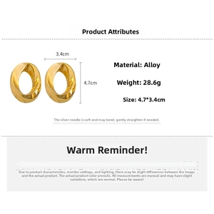 Detailed view showing dimensions of large gold geometric twist hoop earrings for women