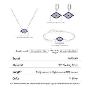 S925 Sterling Silver Evil Eye Jewelry Set with blue and white zircons for women
