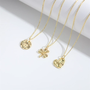 Gold layered necklaces with colorful zircon clover heart and round pendants
