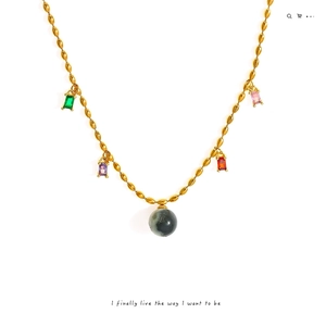 Collier Pendentif en Zirconia Coloré en Acier Titane pour Femmes Chaîne de Perles en Pierre Naturelle Bijoux de Mode