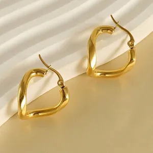Irregular Heart Earrings 18K Gold Plated Stainless Steel Twisted Hoop Luxury Ins Style Jewelry For Women