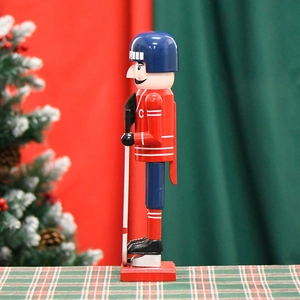36cm walnut ice hockey player nutcracker ornament with helmet and stick on red base