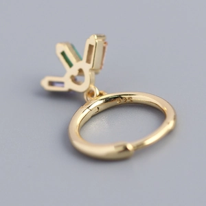 S925 silver gold hoop earring featuring three vibrant colored gemstone pendants