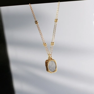 Vintage Rose Flower Rectangle Pendant Necklace Stainless Steel 18K Gold Plated Jewelry Aesthetic Accessory For Women