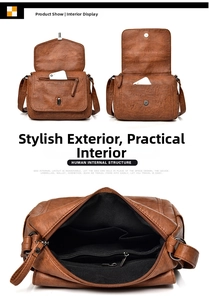 Detail view of the brown vintage shoulder bag showing internal storage compartments
