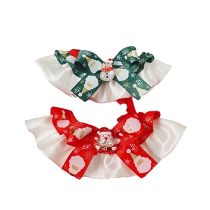 Christmas pet bow collar set with Santa Claus and snowman dolls for dogs and cats