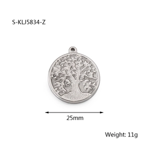25mm stainless steel tree of life pendant necklace featuring detailed embossed metal design