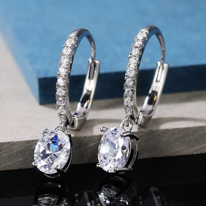 Elegant silver teardrop pear-cut zircon hoop earrings with cubic zirconia pavé setting