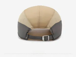 Detail of adjustable metal buckle and breathable mesh on quick-dry baseball cap