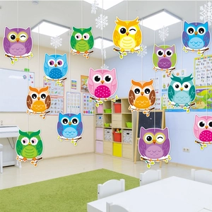 Set di 12 decorazioni a forma di gufo colorato per aule scolastiche e feste scolastiche