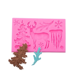 Christmas Silicone Mold Reindeer Snowflake Tree Fondant Cake Decorating DIY Baking Tool Flexible Food Grade