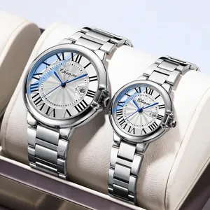 Chenxi Couple Quartz Watches Waterproof Luminous Calendar Stainless Steel Band Roman Numeral Business Luxury Watches