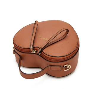 Brown heart-shaped crossbody bag in crossgrain leather with top handle and zip closure