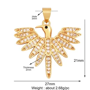 Detail showing bird-shaped jewelry pendant dimensions 27x21mm with white zircon inlay