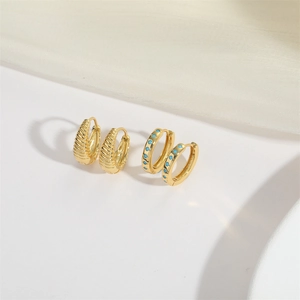 Chic gold croissant huggie hoops and turquoise stone inlaid earrings set for women