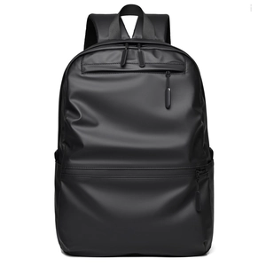 Vue de face du sac à dos d'affaires noir minimaliste avec doubles fermetures éclair