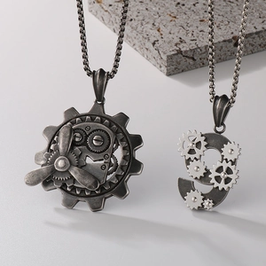 Retro Steampunk Mechanik-Zahnrad-Anhänger in antikem Silberfinish mit Boxkette