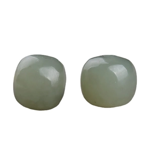 Pair of polished light green Hetian jade beads in a cushion shape for DIY jewelry making