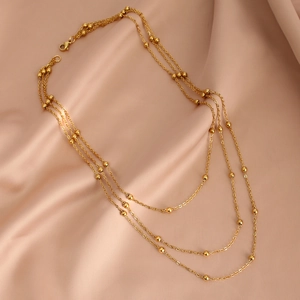 Stainless Steel Layered Beaded Chain Necklace For Women Gold Silver Butterfly Pendant Multi Layer Choker Fashion Jewelry